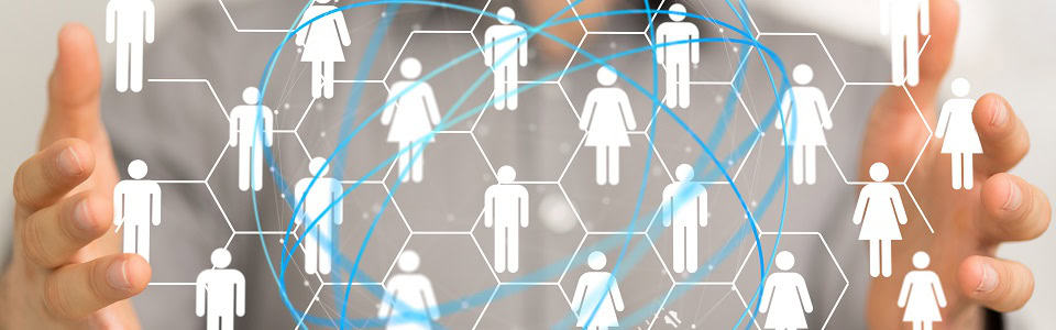 Digital illustration of the network and data concept in the hands in 3D