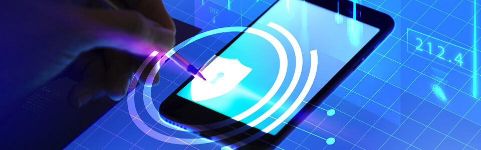 Man using a mobile phone with a lock system