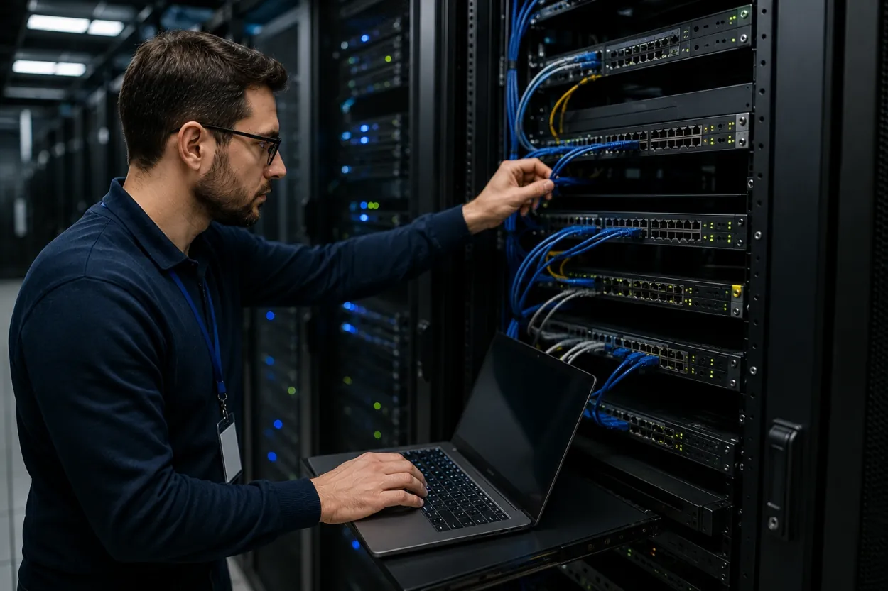 Rendszergazda hálózati switcheket kezel ransomware támadás izolálása során